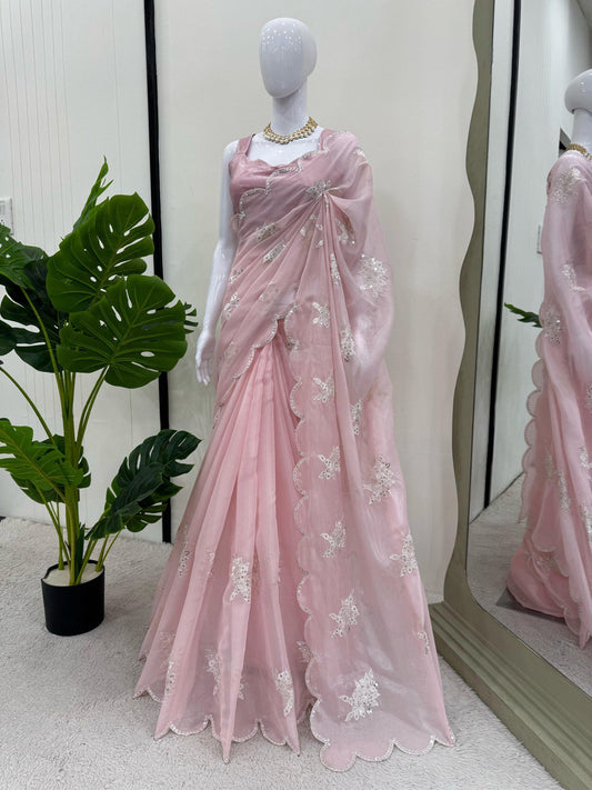 Baby Pink Party Wear Zimmy Choo Silk Saree