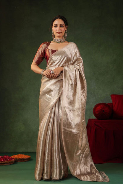 Banarasi Handloom Golden Tissue Zari Silk Saree