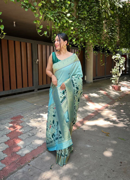 Pista Banarasi Paithani Silk Saree