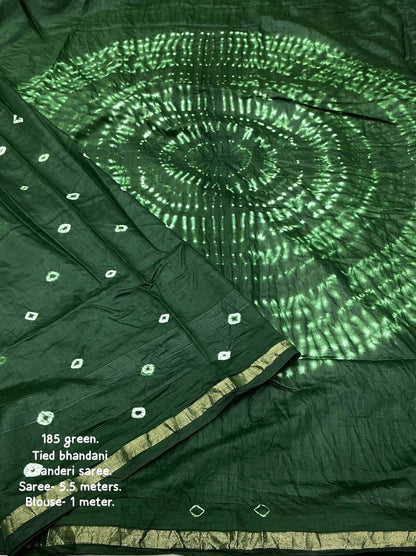 Green Bandhani Style Chanderi Cotton Saree