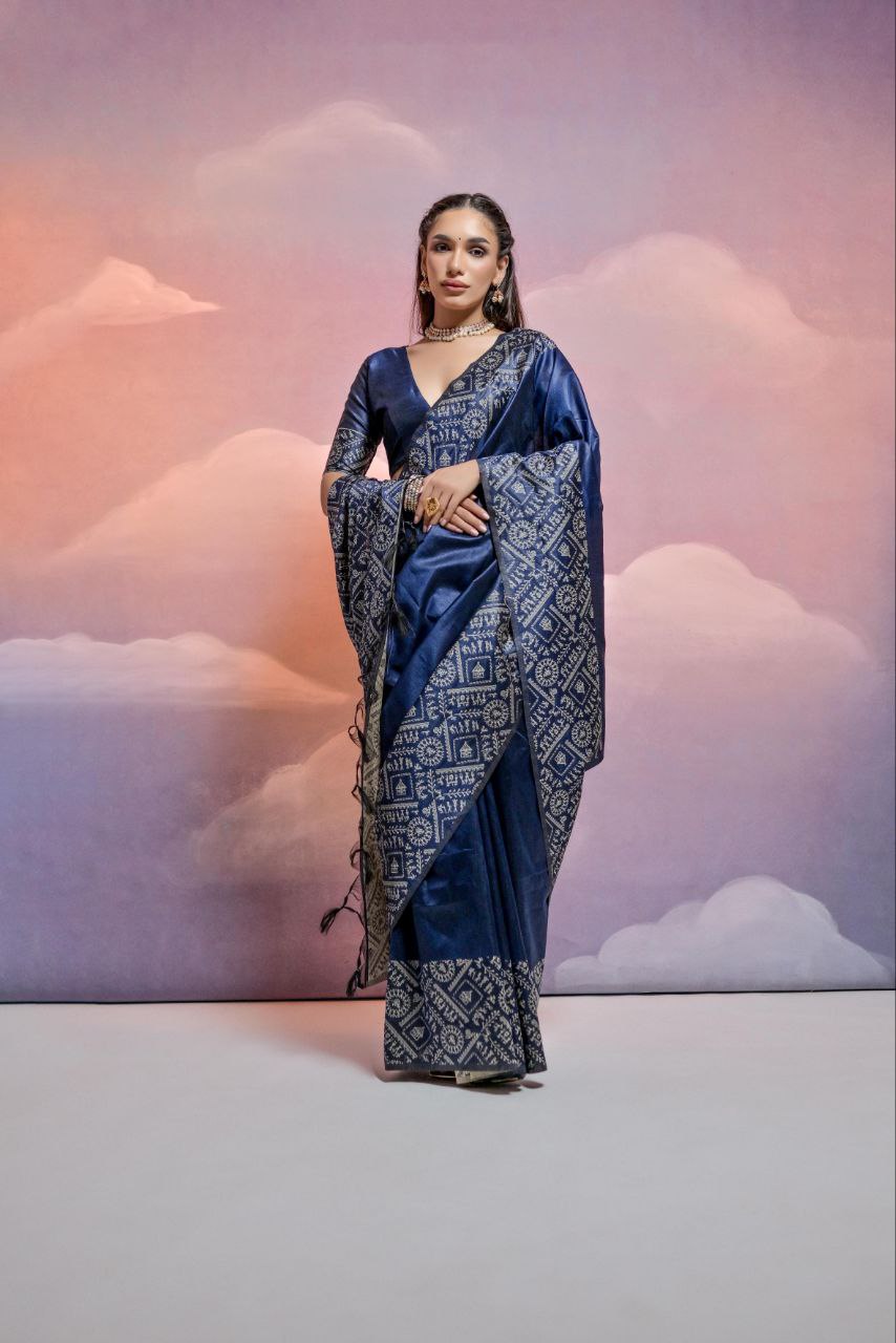 Navy Banglori Handloom Raw Silk Saree