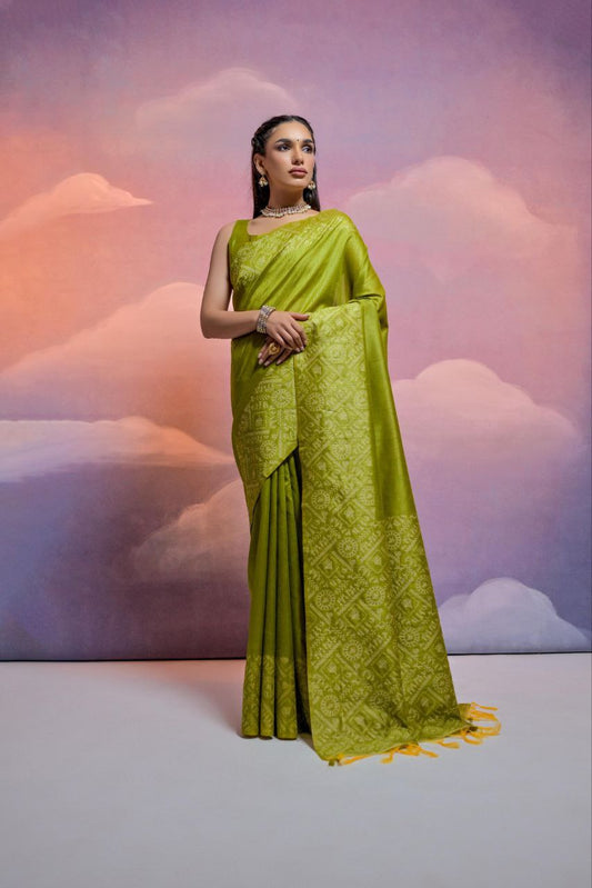 Olive Banglori Handloom Raw Silk Saree