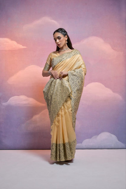 Beige Banglori Handloom Raw Silk Saree