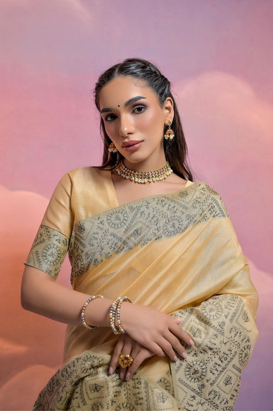 Beige Banglori Handloom Raw Silk Saree