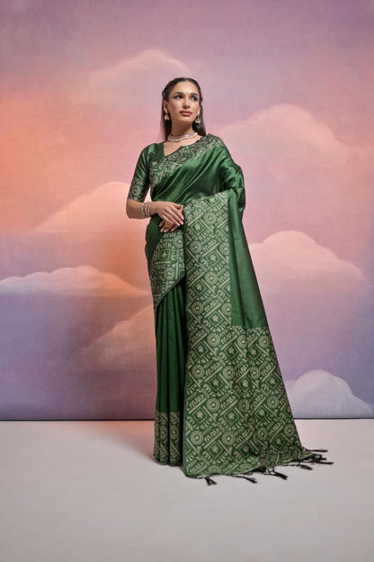 Green Banglori Handloom Raw Silk Saree