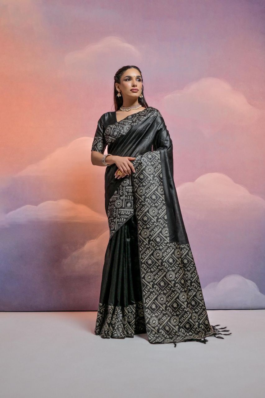 Black Banglori Handloom Raw Silk Saree