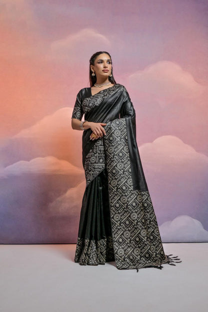 Black Banglori Handloom Raw Silk Saree