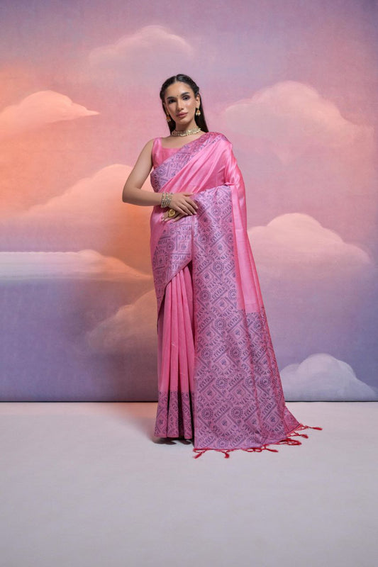 Pink Banglori Handloom Raw Silk Saree