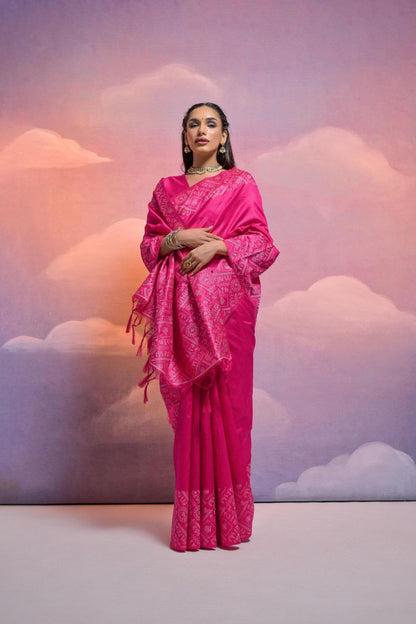 Rani Pink Banglori Handloom Raw Silk Saree