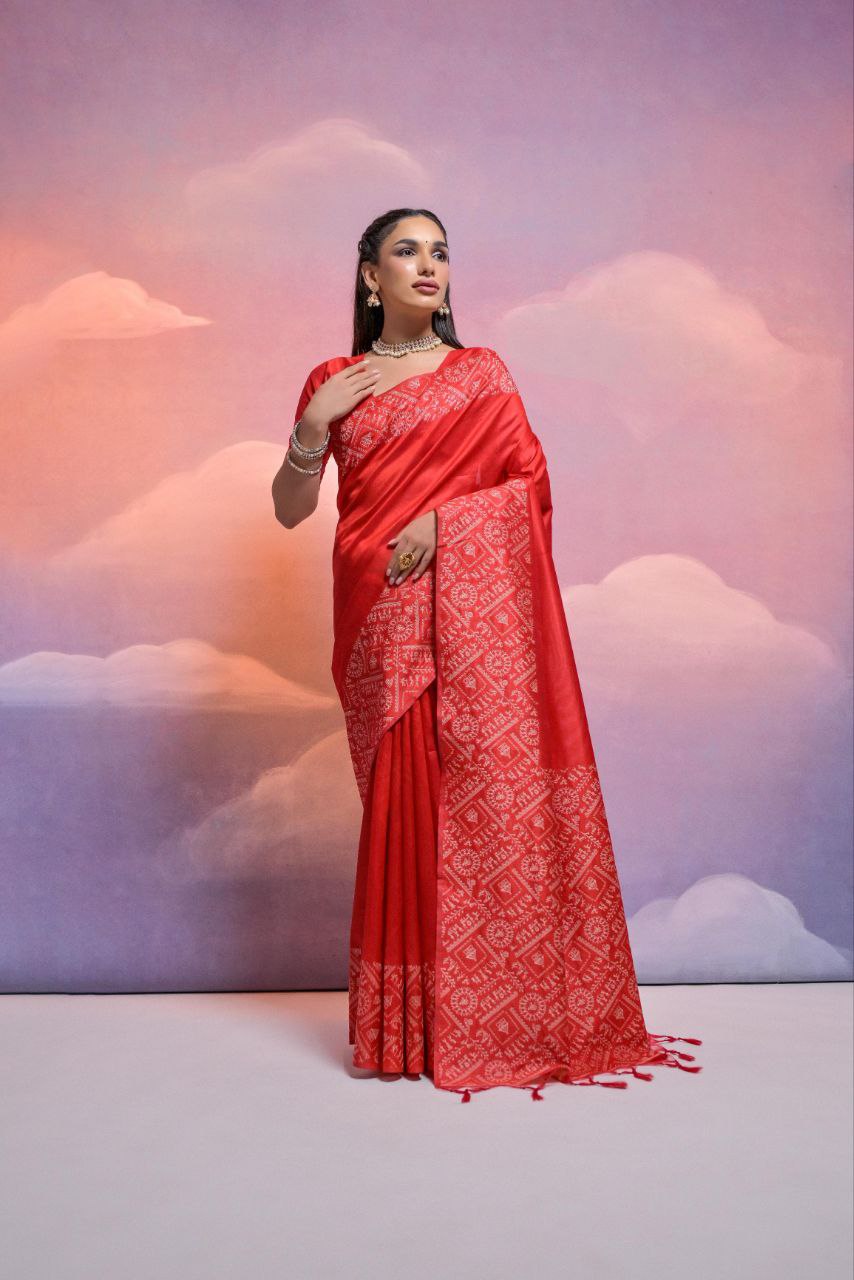 Red Banglori Handloom Raw Silk Saree