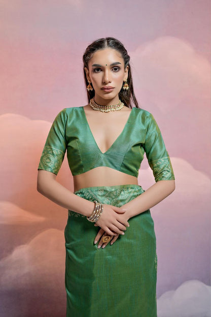 Green Banglori Handloom Raw Silk Saree