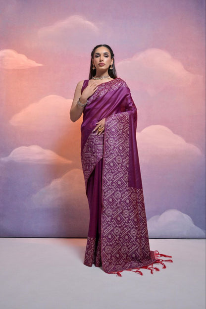 Magenta Banglori Handloom Raw Silk Saree
