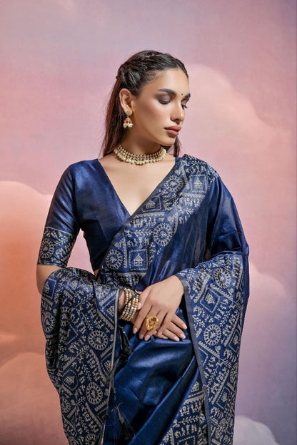 Navy Banglori Handloom Raw Silk Saree