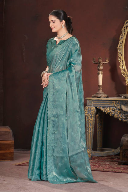 Beetle Green Party Wear Zimmy Choo Silk Saree