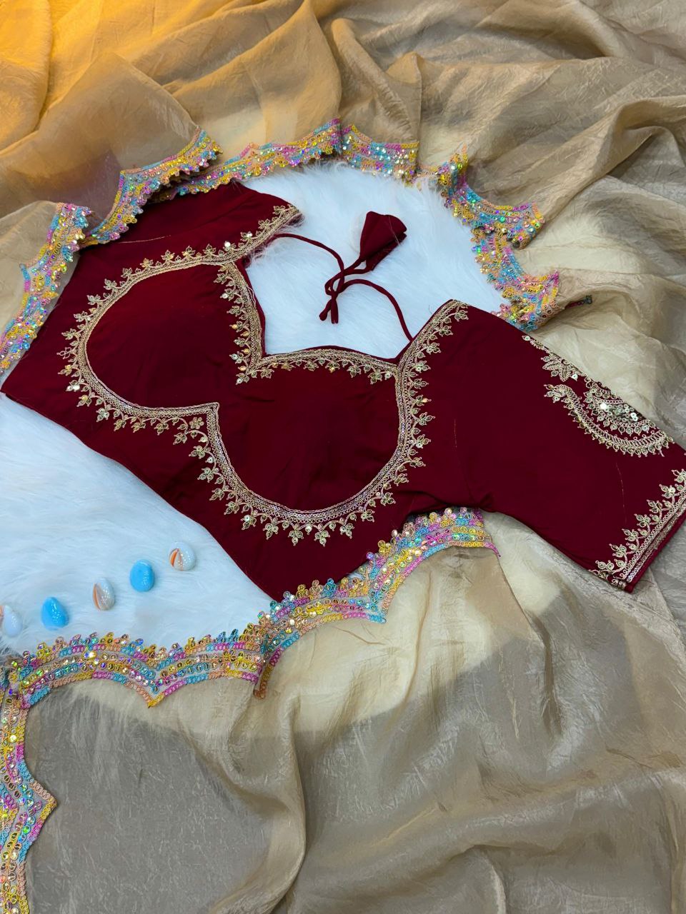 Beige Designer Gold Crush Saree