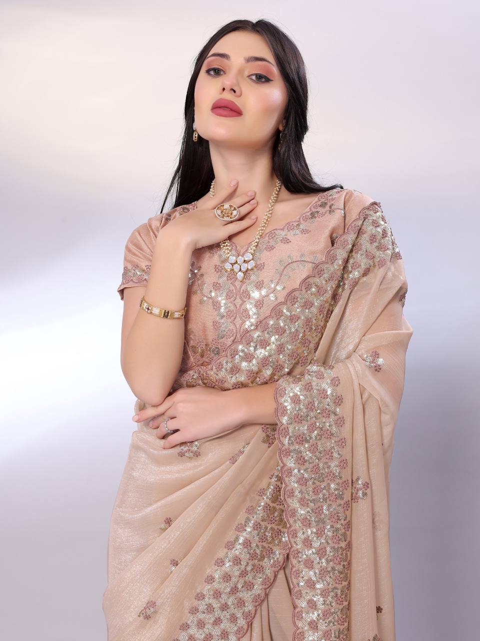 Beige Modern Gold Tussar Silk Saree