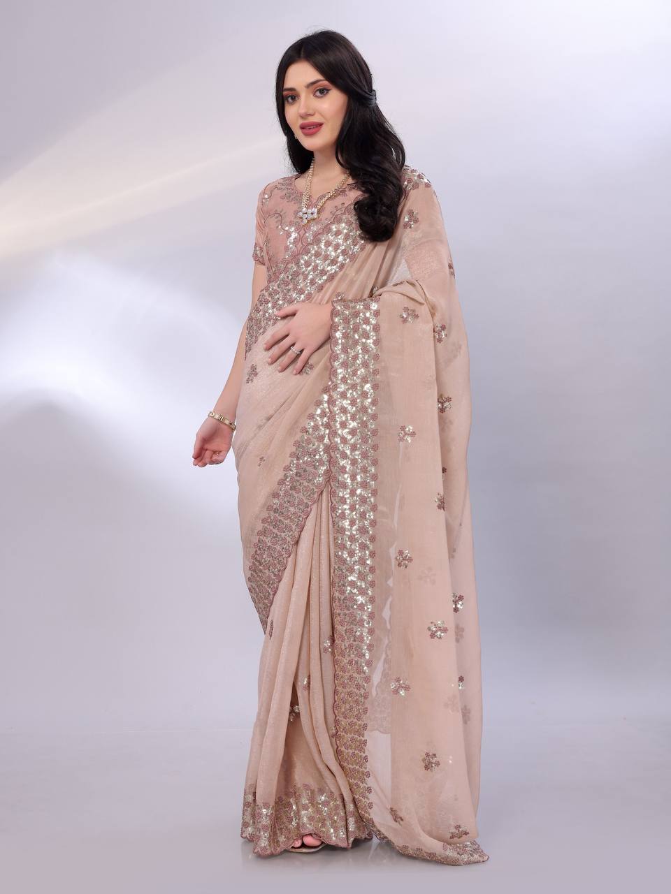 Beige Modern Gold Tussar Silk Saree