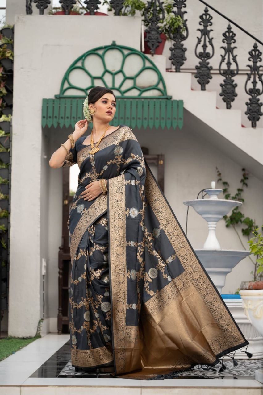 Black Banarasi Katan Silk Saree