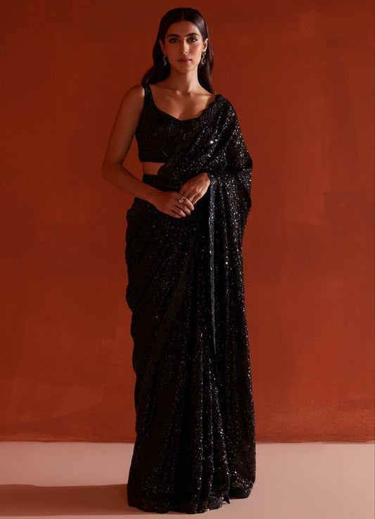 Black Bollywood Sequence Worked Georgette Saree