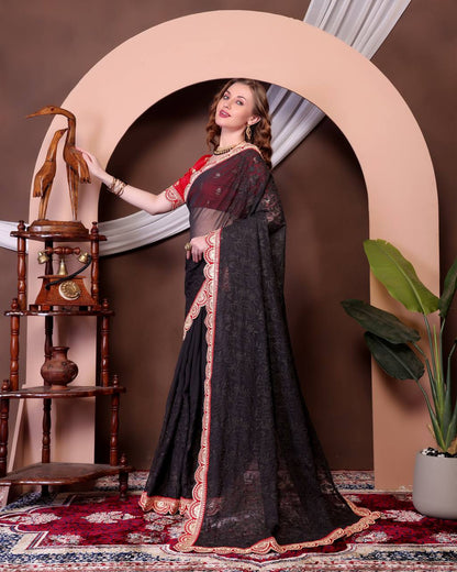 Black Chikankari Work Georgette Saree
