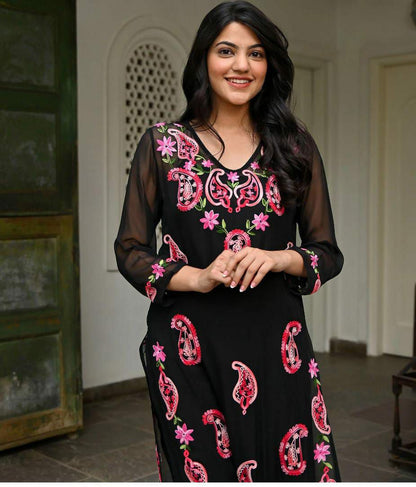 Black Chikankari Worked Rayon Kurta Pant