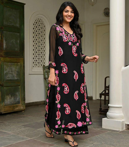Black Chikankari Worked Rayon Kurta Pant
