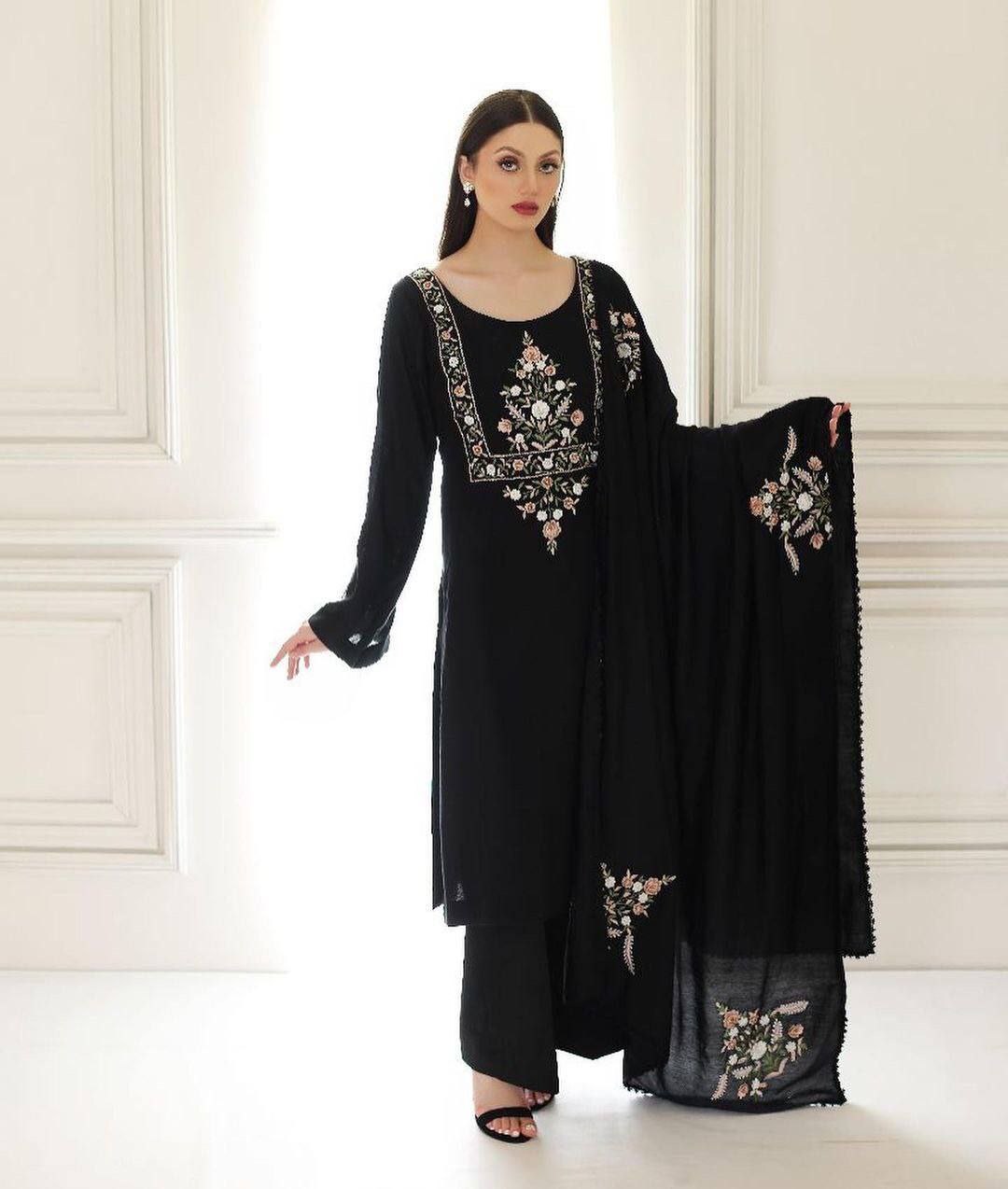 Black Designer Georgette Kurta Pant With Dupatta
