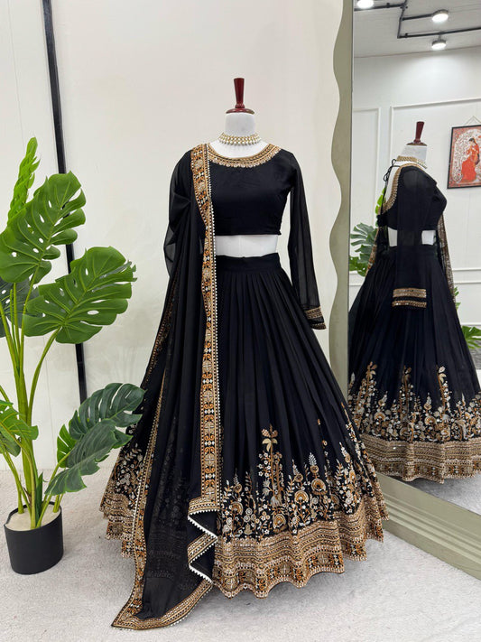 Black Designer Georgette Lehenga