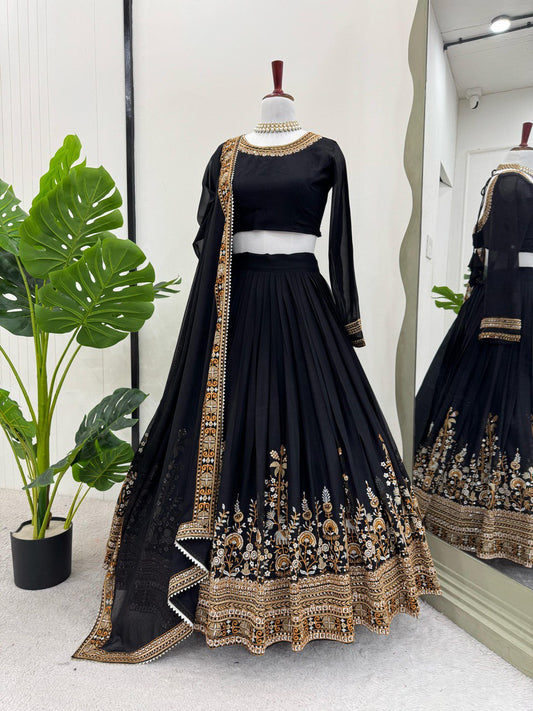 Black Designer Georgette Lehenga