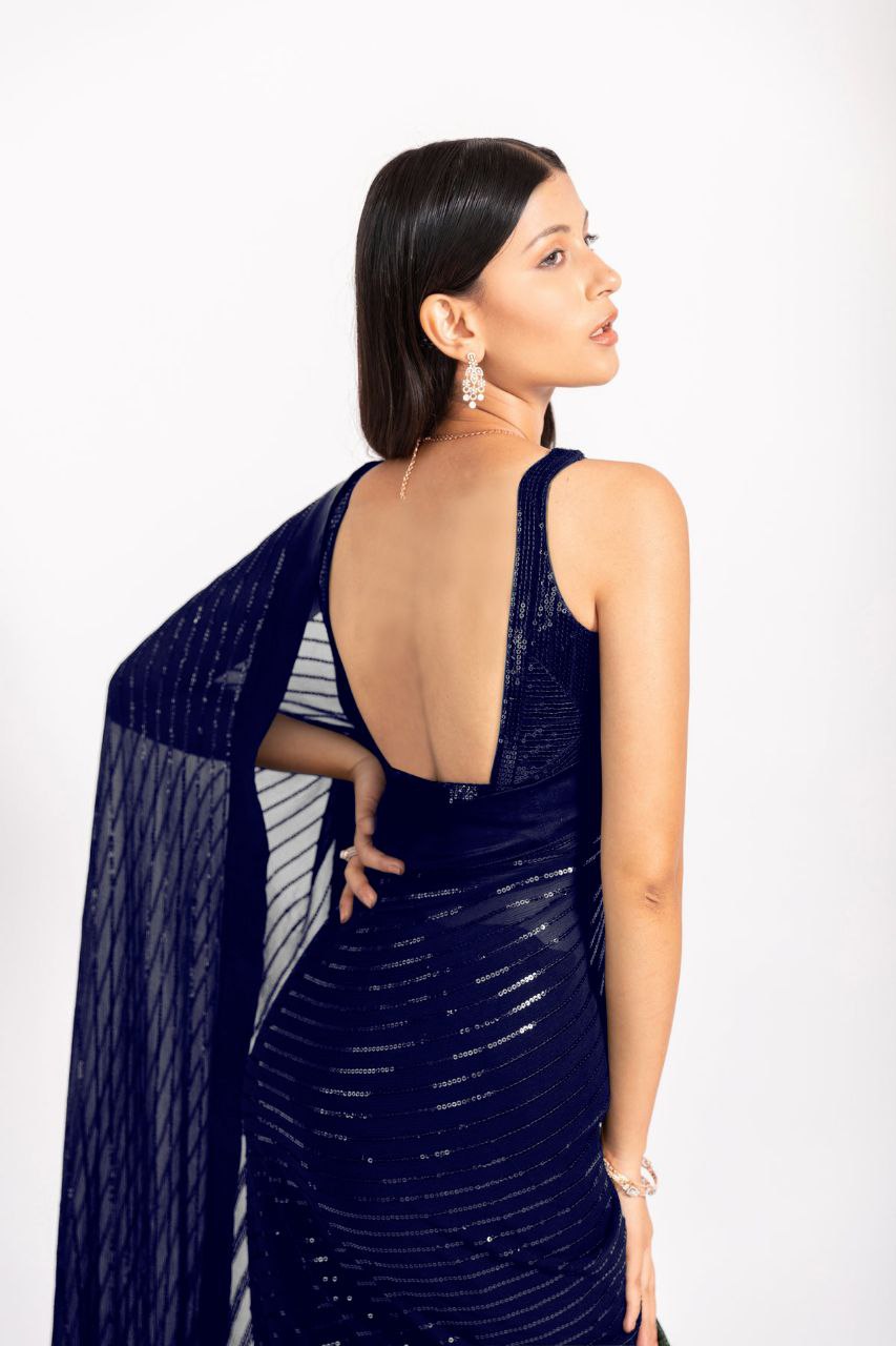 Navy Designer Georgette Saree