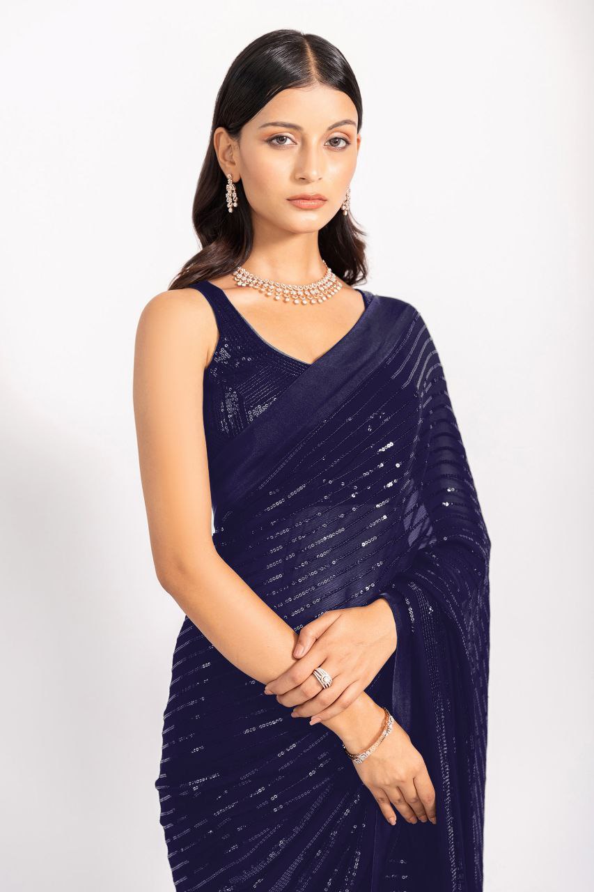 Navy Designer Georgette Saree