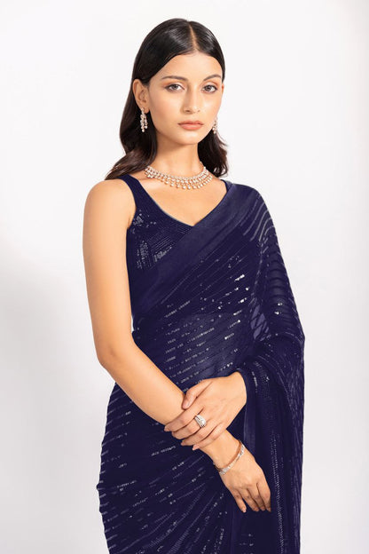 Navy Designer Georgette Saree