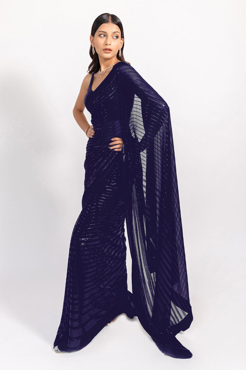 Navy Designer Georgette Saree