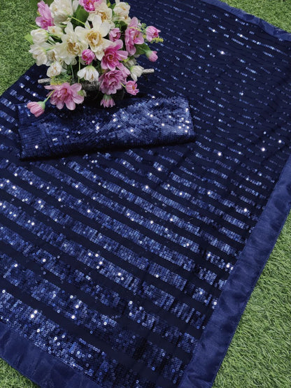 Navy Designer Georgette Saree