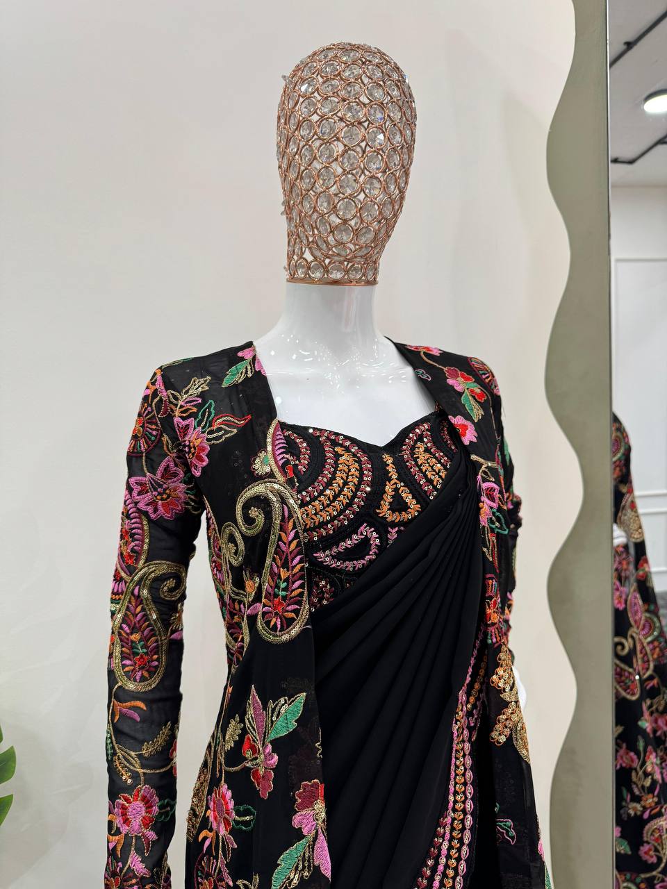 Black Designer Party Wear Georgette Saree With Shrug