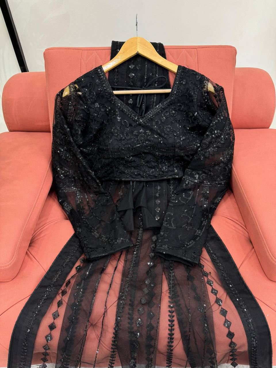 Black Designer Party Wear Net Saree