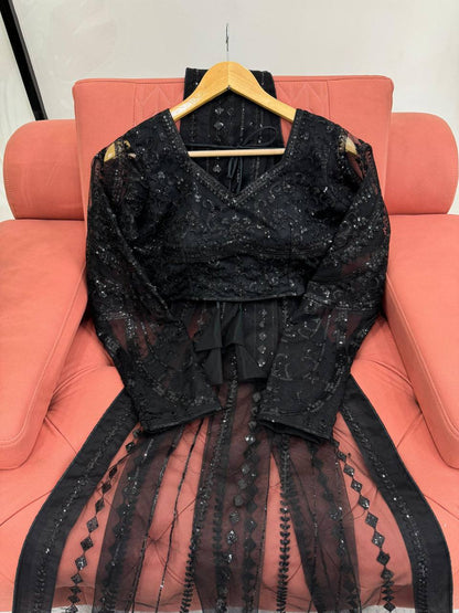 Black Designer Party Wear Net Saree