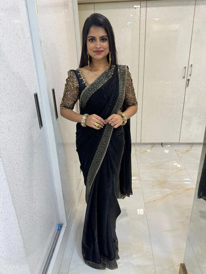 Black Designer Party Wear Space Silk Saree