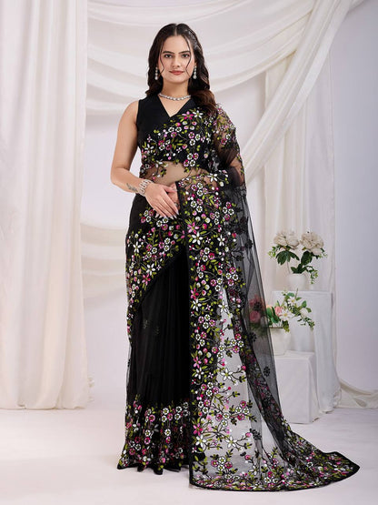 Black Designer Soft Net Saree