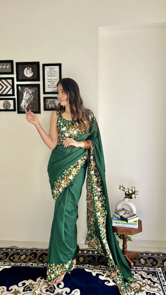 Green Designer Vichitra Silk Saree