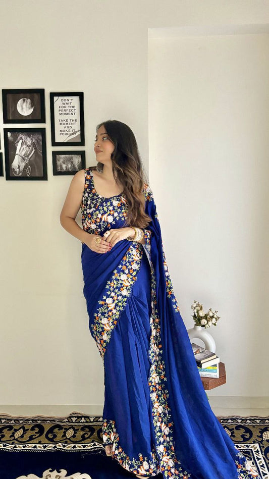 Blue Designer Vichitra Silk Saree