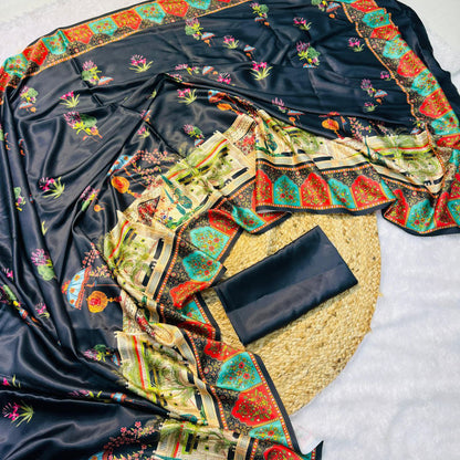 Black Fancy Designer Japan Satin Silk Saree