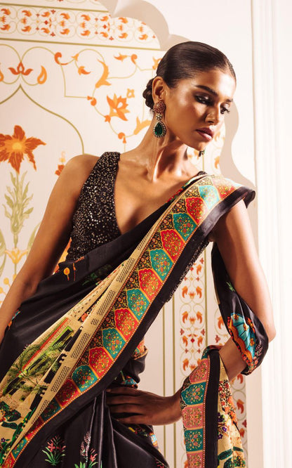 Black Fancy Designer Japan Satin Silk Saree
