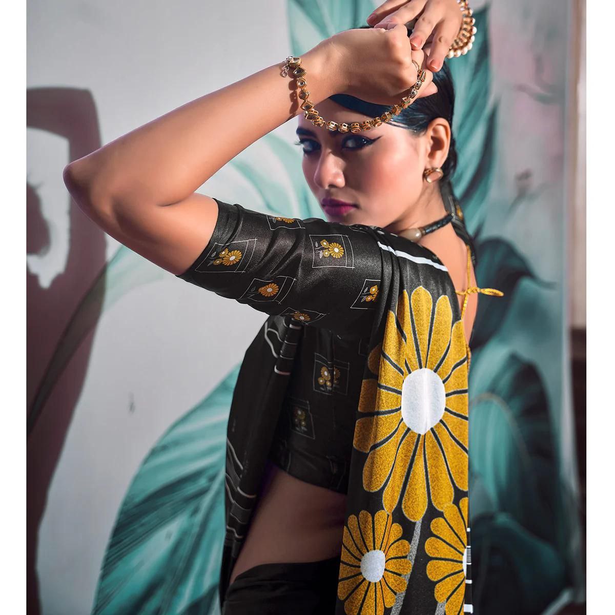 Black Fancy Designer Japan Satin Silk Saree