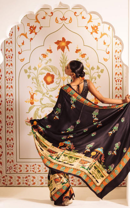 Black Fancy Designer Japan Satin Silk Saree