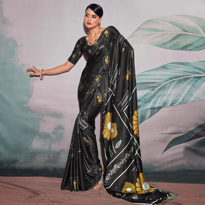Black Fancy Designer Japan Satin Silk Saree