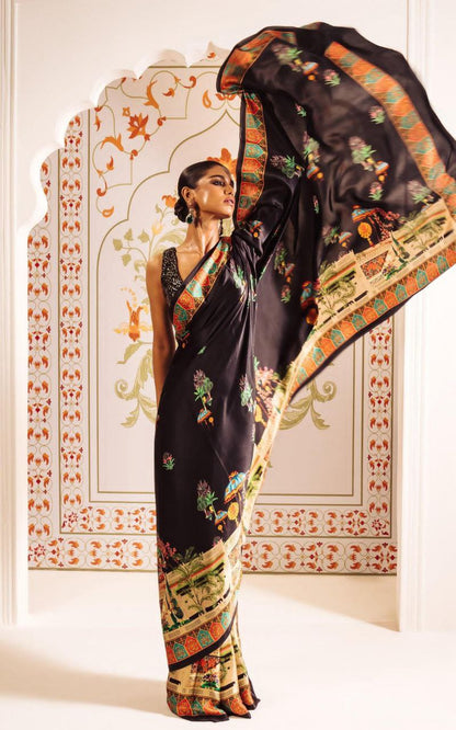 Black Fancy Designer Japan Satin Silk Saree