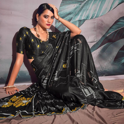 Black Fancy Designer Japan Satin Silk Saree