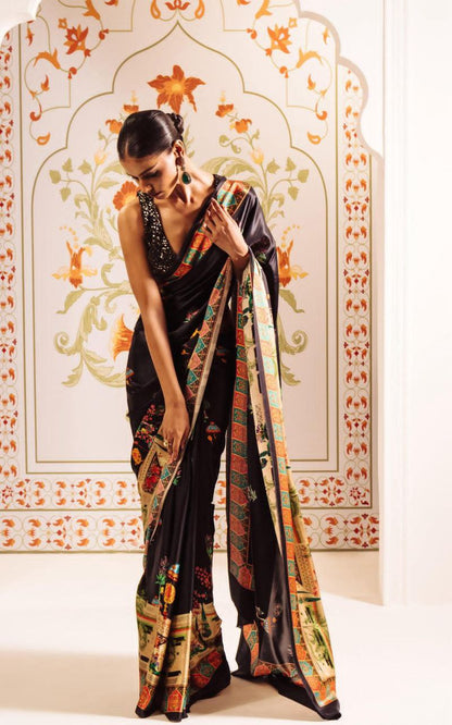 Black Fancy Designer Japan Satin Silk Saree