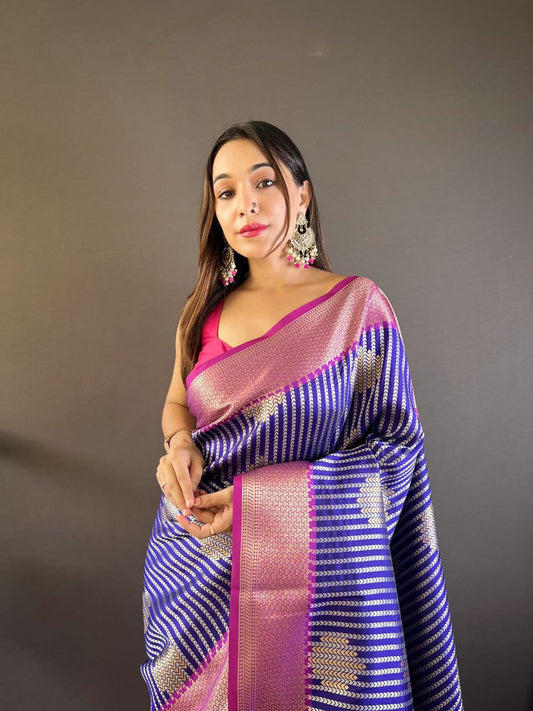 Purple Gold Zari Weaved Banarasi Silk Saree